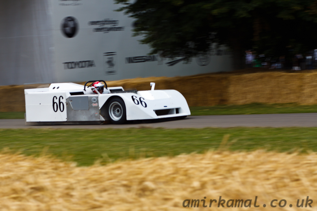 1970, 7.6l V8, with adjustable wings banned having snow-mobile engine powered fans sucking the car to the track was an inspired in unreliable solution